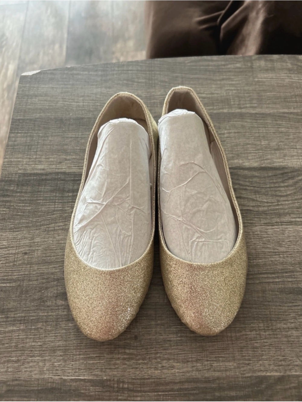 David's Bridal Gold Glitter Ballet Flats Shoes Size 9